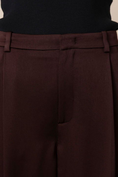 Bukse - Mid-Rise Wide Leg Pleated Dark Fig
