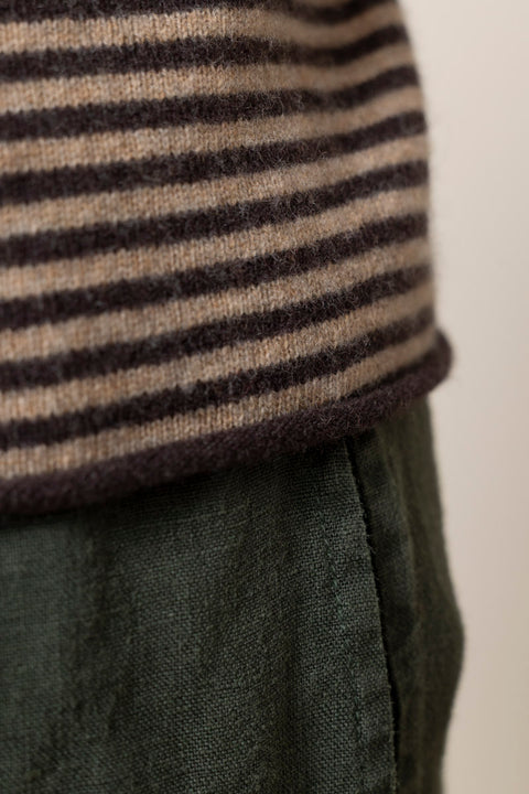 Genser - Stripe Wool Cashmere Neat Brown Umber/Biscuit