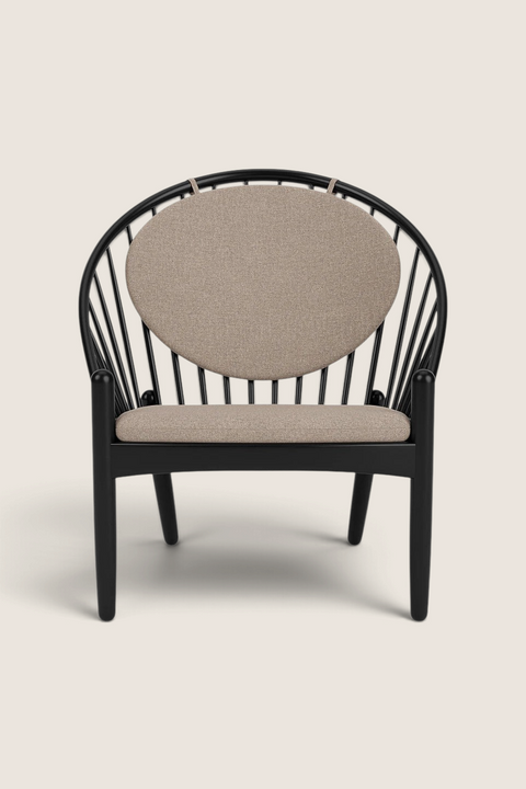 Bolina J166 Jørna lounge chair in black oak with beige upholstered seat and back cushions, Danish design style.