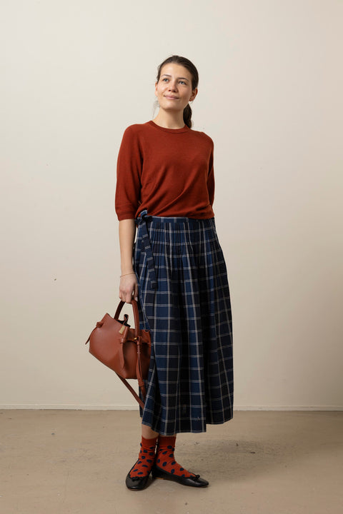 Skjørt - Market Check Pleated Skirt Denim Blue