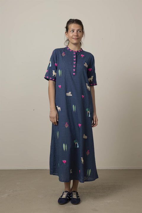 Kjole - Cassia Navy/Jungle Embroidery