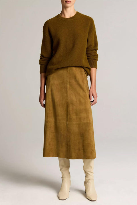 Skjørt - Suede Midi Skirt Moss Ochre