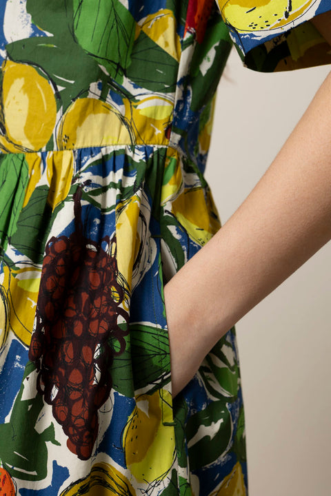 Kjole - Sketched Fruit Print Shirt Dress Verdigris/Multi