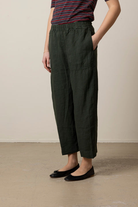 Bukse - Barrel Leg Garmet Dyed Linen Trousers Dark Olive