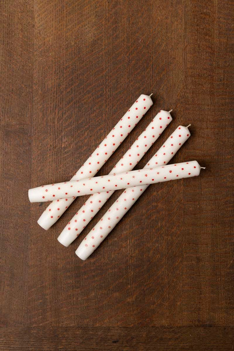 Kronelys - Minidot 4pk Hvit/Rød