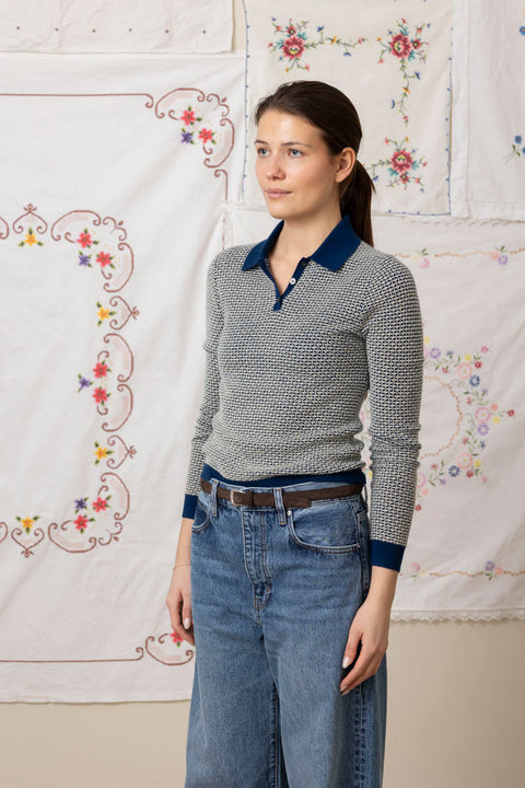 Genser - Pique L/S Shrunken Polo Navy Combo