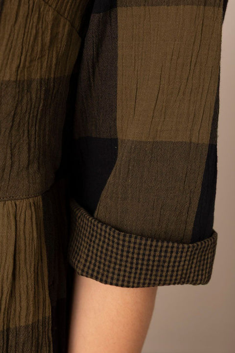 Kjole - Freya Crinkle Cotton Olive/Black
