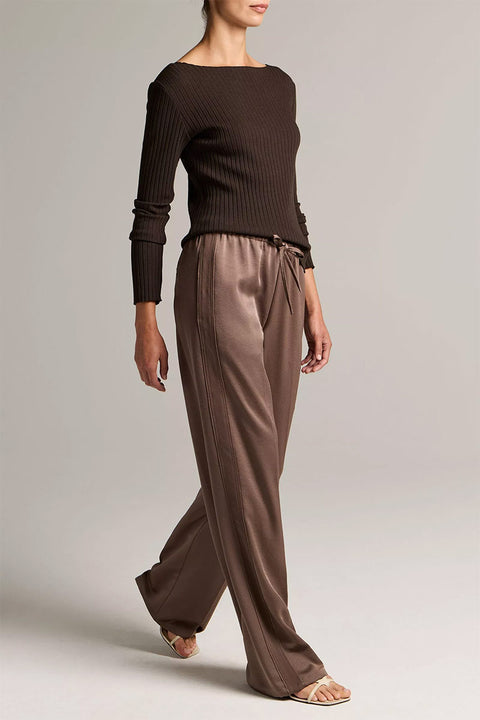 Bukse - Mid Waist Shine Crepe Pull On Taupe Haze
