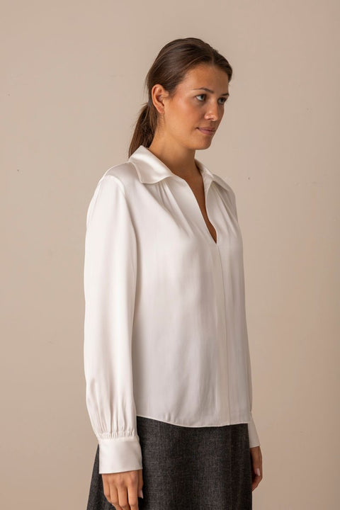 Bluse - Placed Smocked L/S Blouse Off-White
