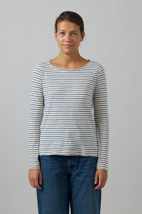 Genser - Stripe Open Neck Tee Stone