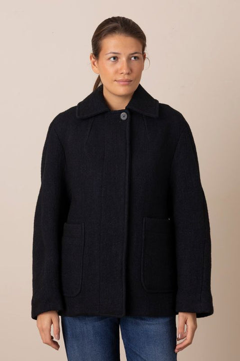 Kåpe - Boiled Wool Textured Short Coat Indigo