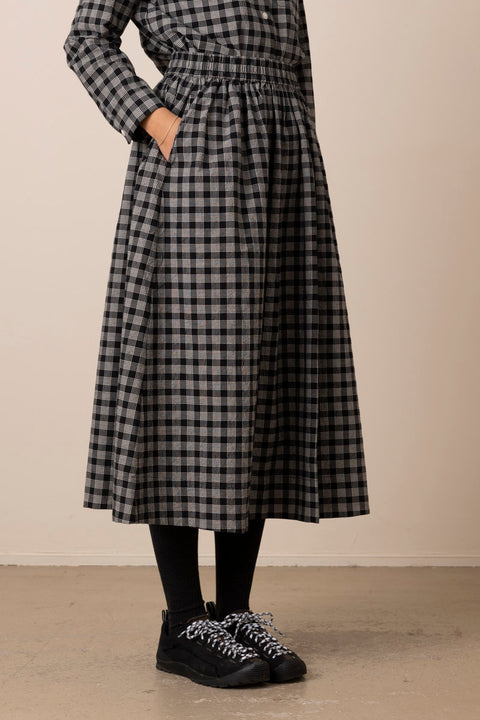 Skjørt - Binding Check Gathered Skirt Black/Ecru