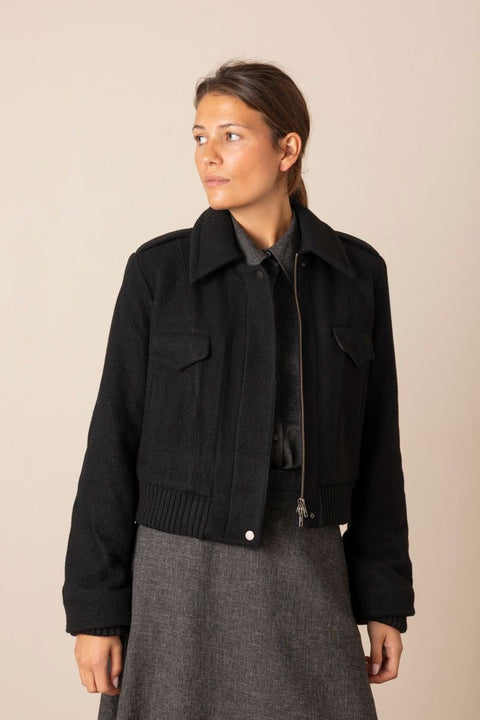 Jakke - Cropped Wool Blend Black