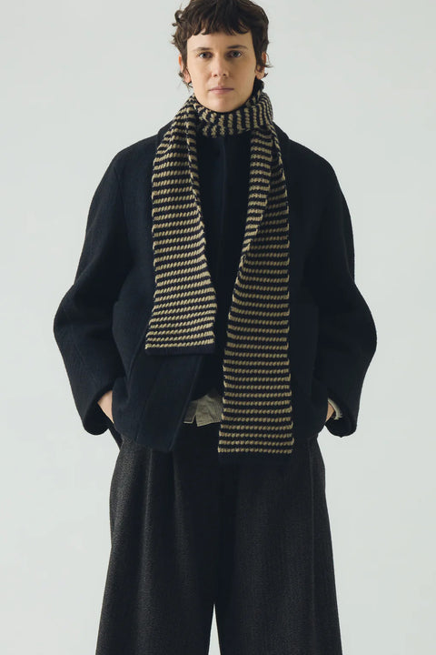 Skjerf - Cable Striped Wool Navy/Putty