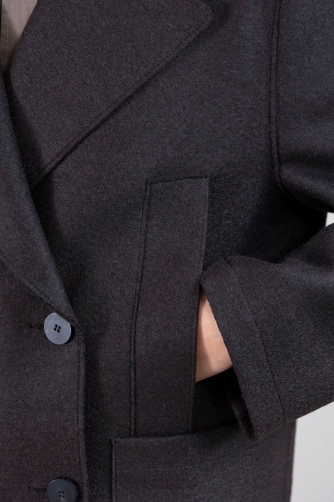 Kåpe - Oversized Sailor Jacket Pressed Wool Quilted Lining Dark Brown