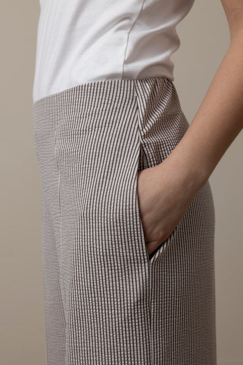 Bukse - Flared Trousers Coolmax Seersucker Tobacco/White