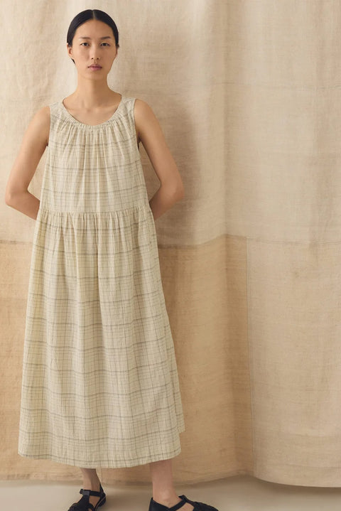 Kjole - Page Check Cotton Sleeveless Dress Ecru/Black