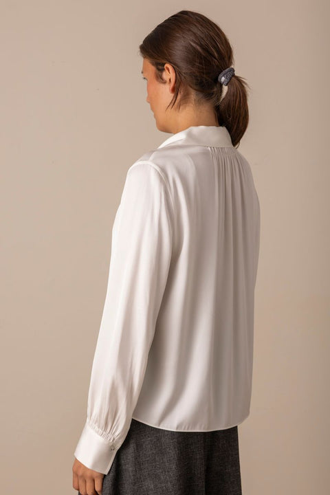 Bluse - Placed Smocked L/S Blouse Off-White