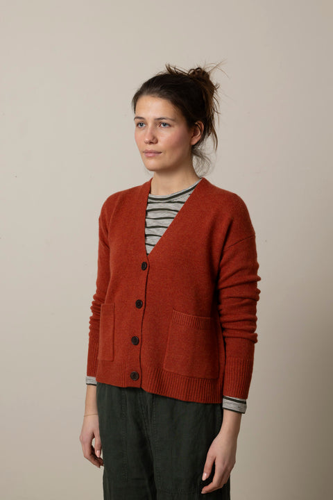 Cardigan - Ffion Wool Cashmere Boxy Terracotta