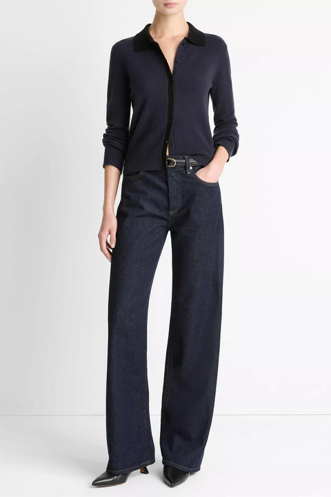 Cardigan - Cash Blend Contrast Collared Cardi