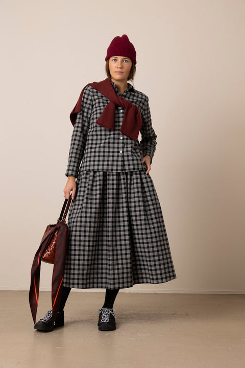 Skjørt - Binding Check Gathered Skirt Black/Ecru
