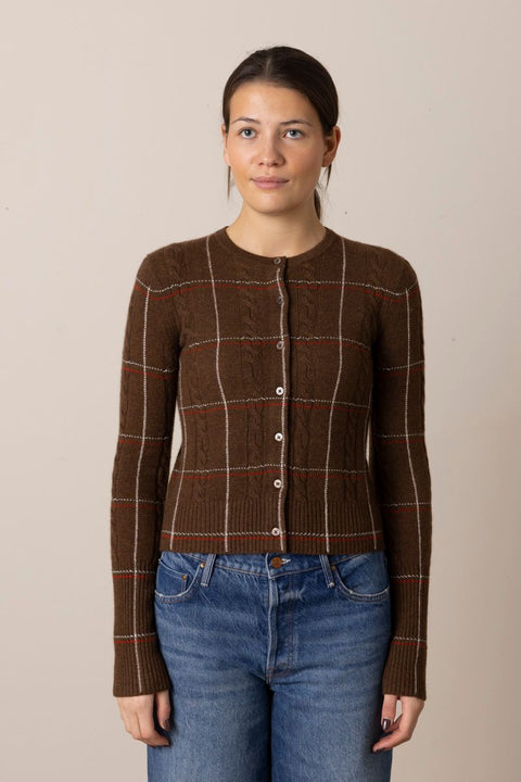 Cardigan - Jane Check Cardigan Chestnut Combo