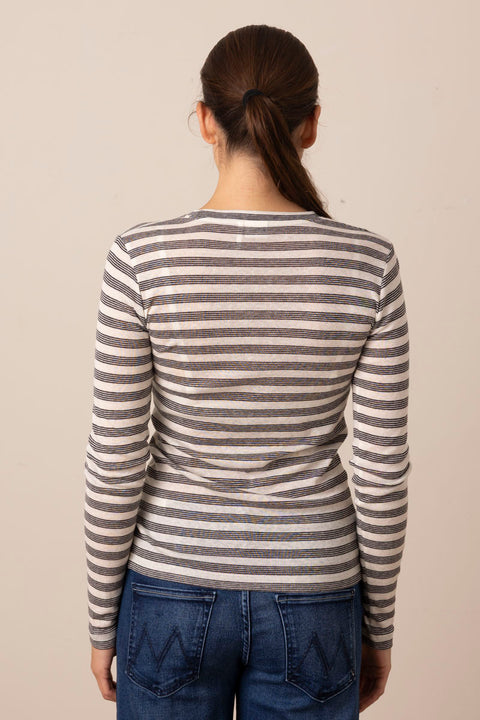 Genser - Agnes Stripe Lyocell Tee Cream/Black