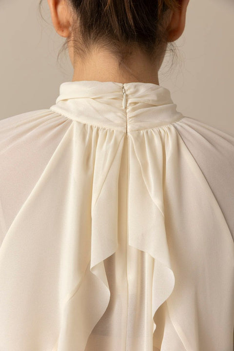 Bluse - Gathered Draped Neck Blouse