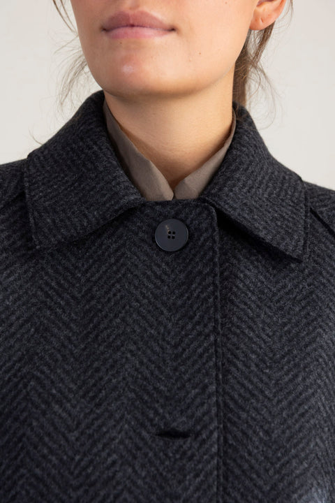 Kåpe - Balmacaan Patterned Cashmere Blend Anthracite