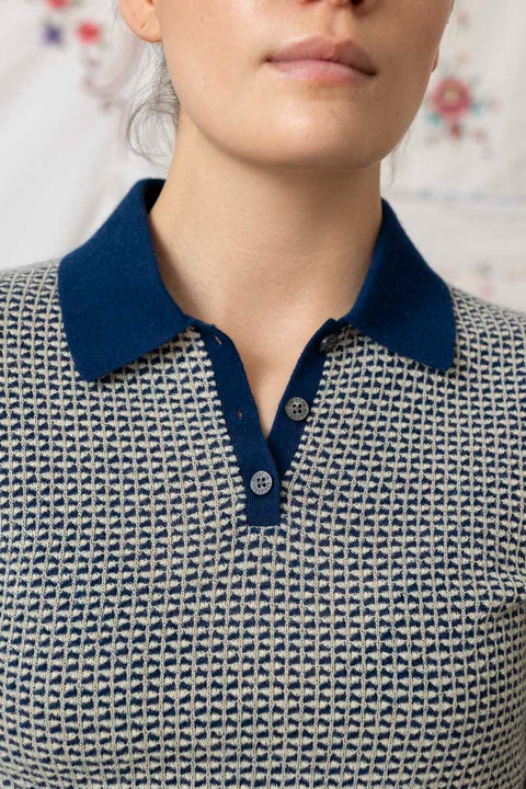 Genser - Pique L/S Shrunken Polo Navy Combo