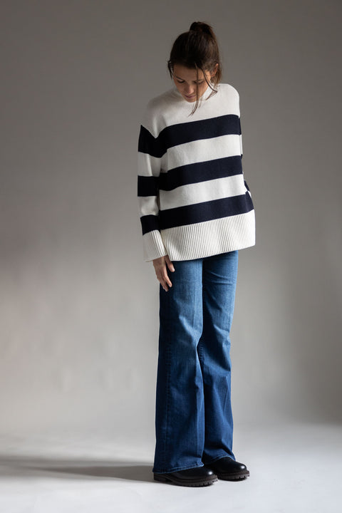 Genser - Oversized Striped White/Coastal