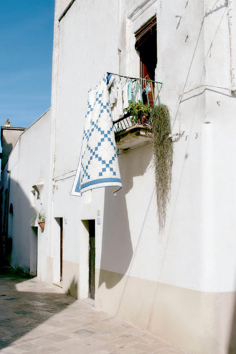 Pledd - Lattice Patchwork Quilt Ecru/Aegean Blue