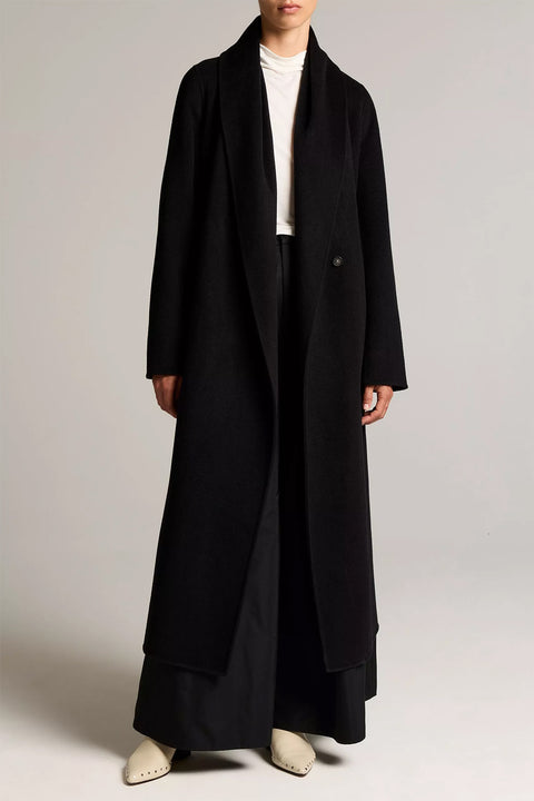 Kåpe - Shawl Collar Wool Long Coat Black