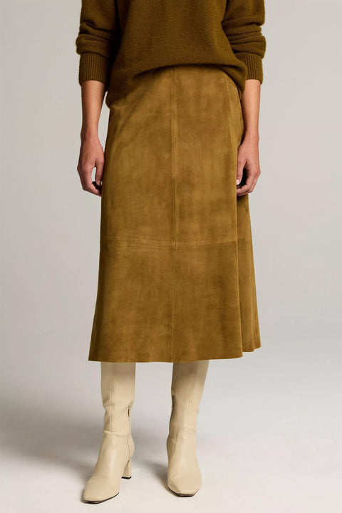 Skjørt - Suede Midi Skirt Moss Ochre
