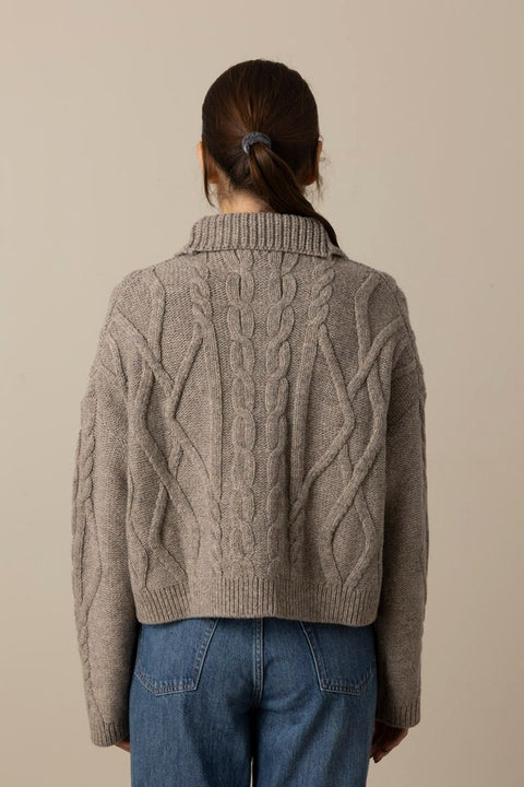 Cardigan - Collared Cable Stone