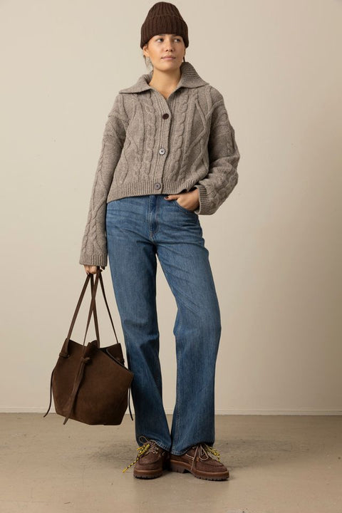 Cardigan - Collared Cable Stone