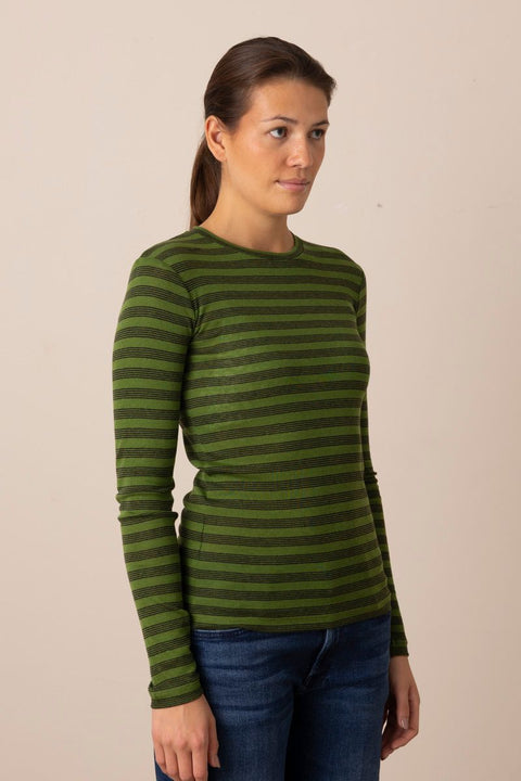 Genser - Agnes Stripe Lyocell Tee Peridot Green/Black