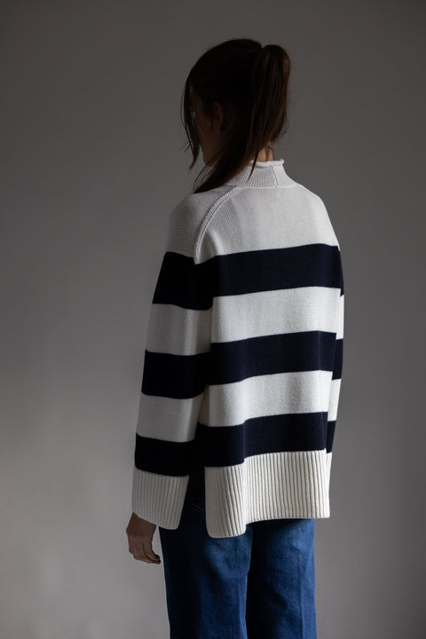 Genser - Oversized Striped White/Coastal