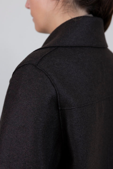 Kåpe - Oversized Sailor Jacket Pressed Wool Quilted Lining Dark Brown