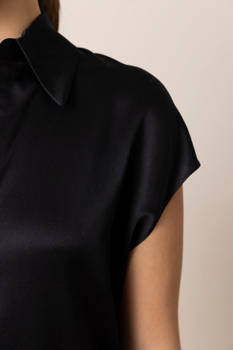 Bluse - Cap SLV Ruched BK Blouse Black