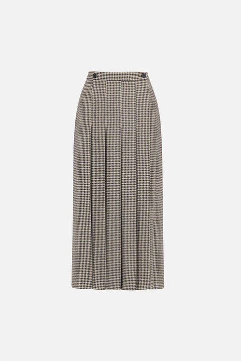 Skjørt - Long Plated Skirt Patterned Moleskin Beige Houndstooth