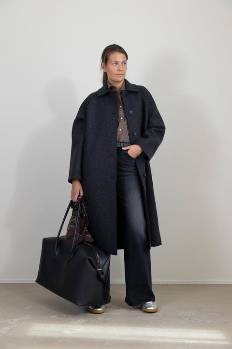 Kåpe - Balmacaan Patterned Cashmere Blend Anthracite