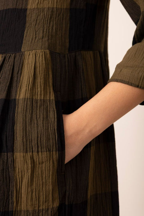 Kjole - Freya Crinkle Cotton Olive/Black