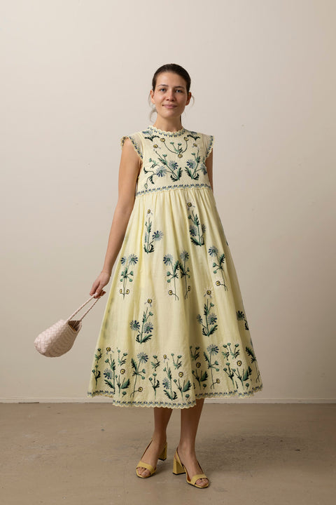 Kjole - Audra Emroidery Midi Dress Butter
