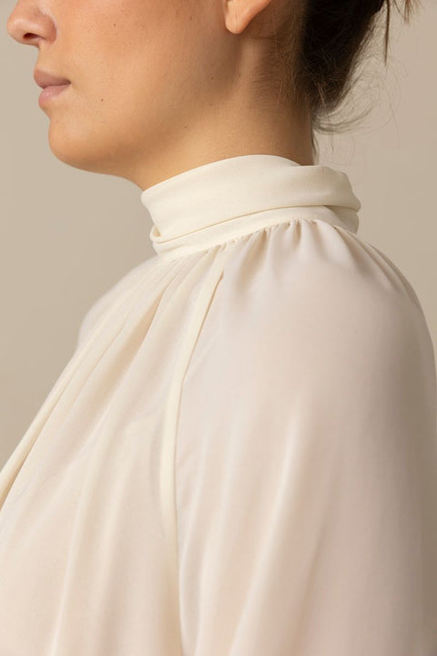 Bluse - Gathered Draped Neck Blouse