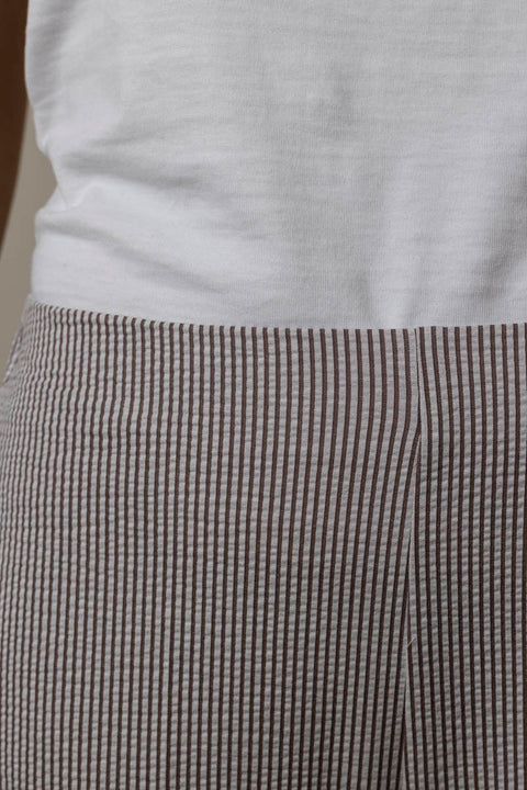 Bukse - Flared Trousers Coolmax Seersucker Tobacco/White