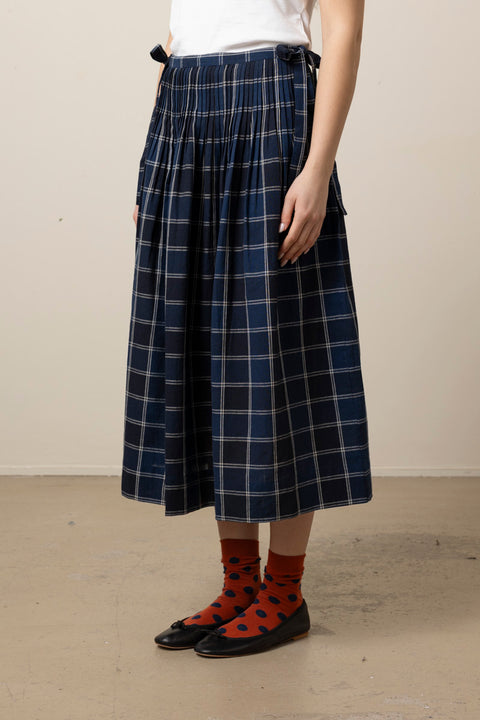 Skjørt - Market Check Pleated Skirt Denim Blue