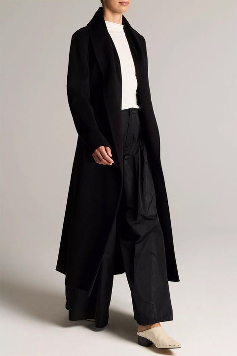 Kåpe - Shawl Collar Wool Long Coat Black