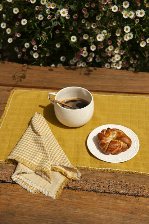 Serviett - Fringes Mustard Small Gingham