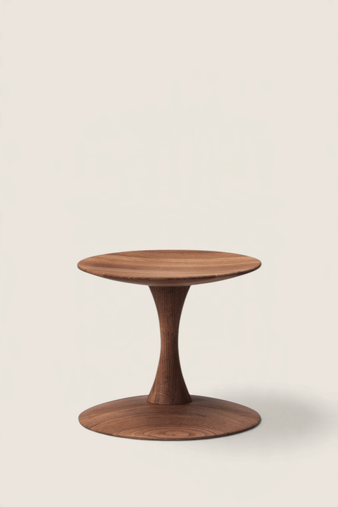 Bolina Trisse stool by Nanna Ditzel in smoked oak with a minimalist round design, suitable as a seat or side table.